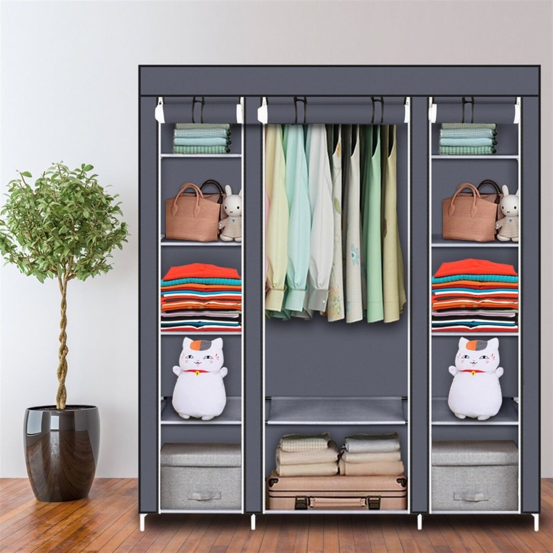 69" Portable Clothes Closet Wardrobe Storage Organizer with Non-Woven Fabric Qui