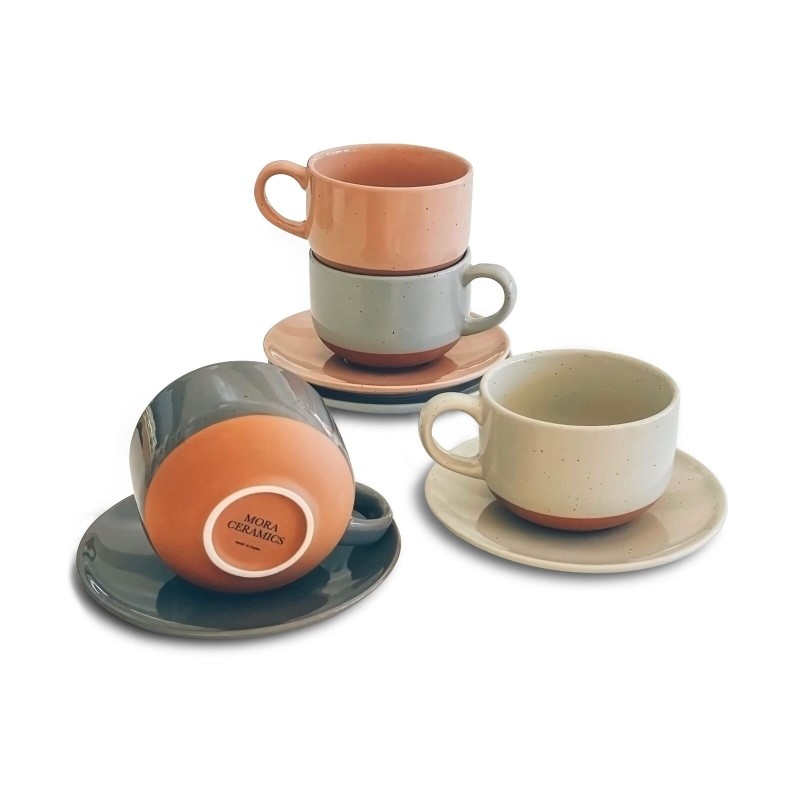 Mora Ceramics 8oz Cappuccino Mug Set of 4 - Ceramic Coffee Cups with Saucers ...