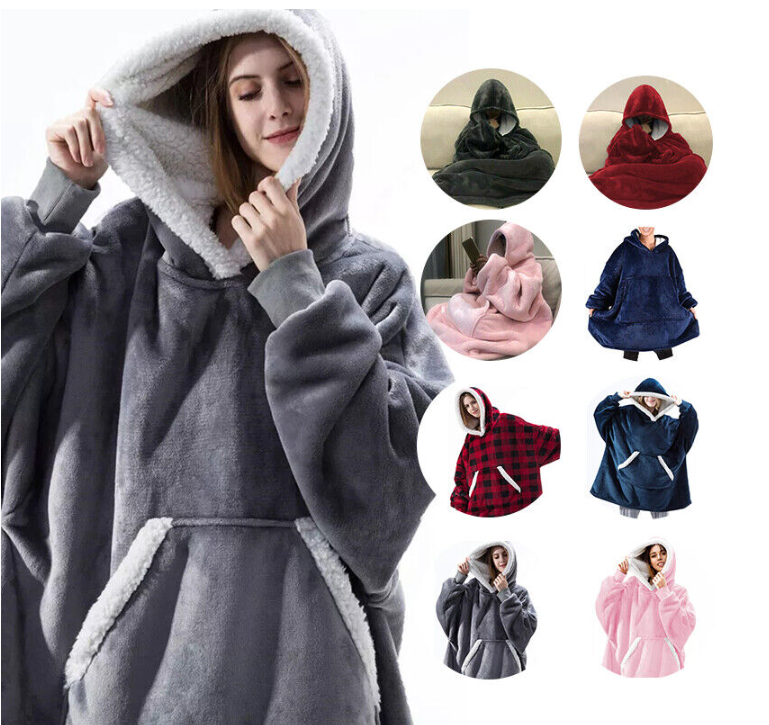 Hoodie Blanket Oversized Adults Kids Chunky Heavy Sherpa Fleece Plush Cosy Warm